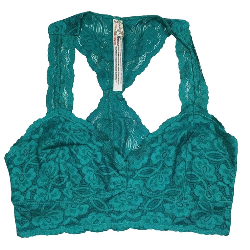 NEW! FREE PEOPLE intimately galloon lace racerback green crop lacy bralet bra S